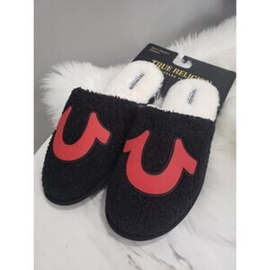 NEW‎ True Religion Men's Slippers Sz 9-10 Medium Black Red Horseshoe House Shoe